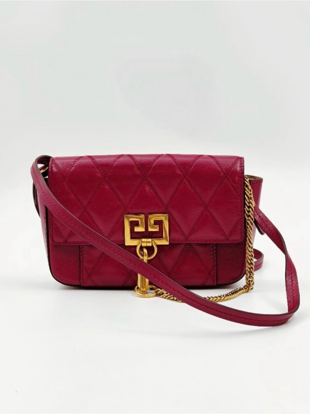 Givenchy Quilted Burgundy Crossbody Bag with Gold Chain - Picture 1 of 14